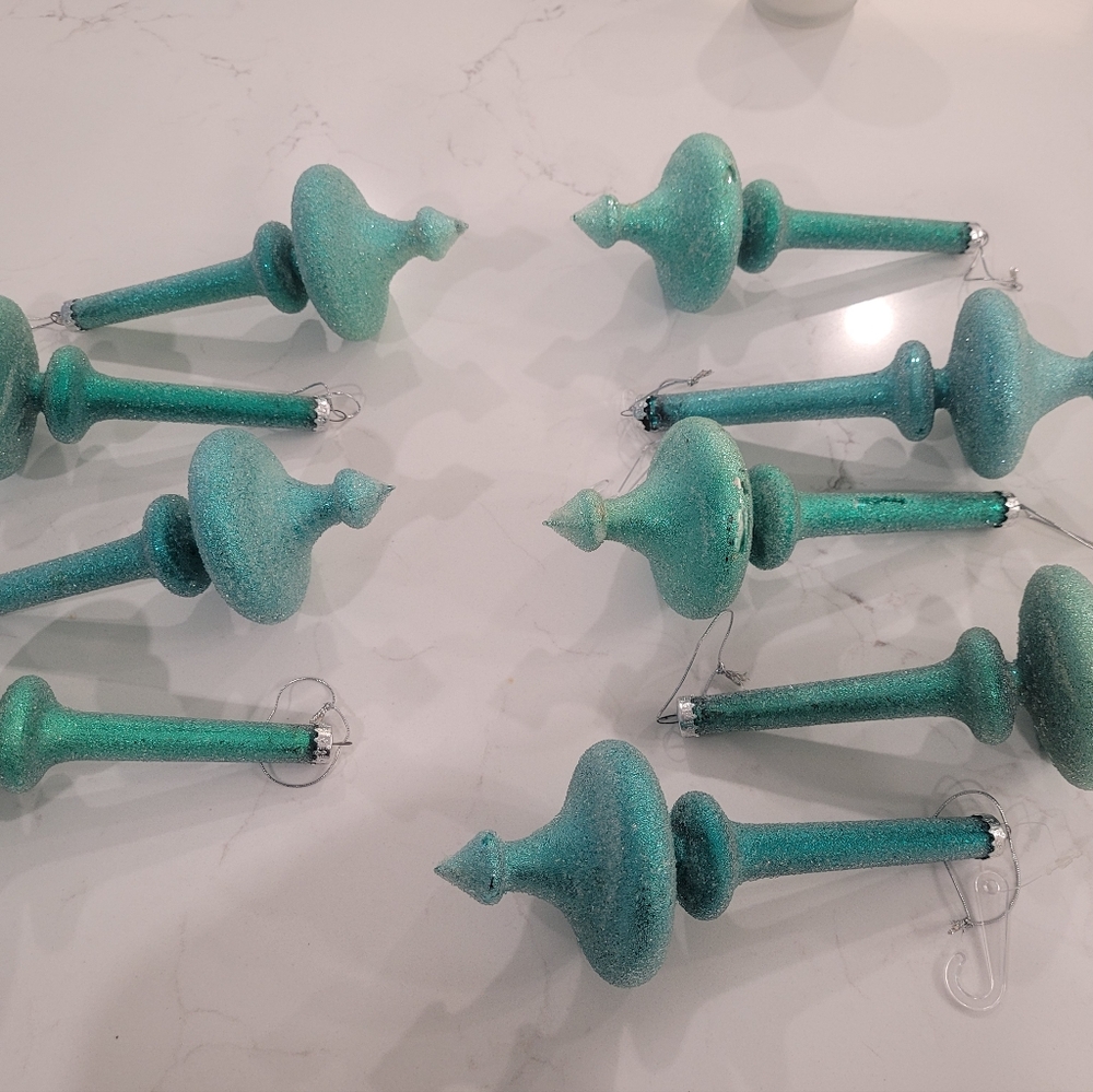 Set of Glittery Teal, Sea Glass Colored XL  Ornaments